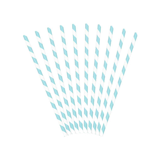 Picture of PAPER STRAWS STRIPED SKY BLUE 19.5CM - 10 PACK